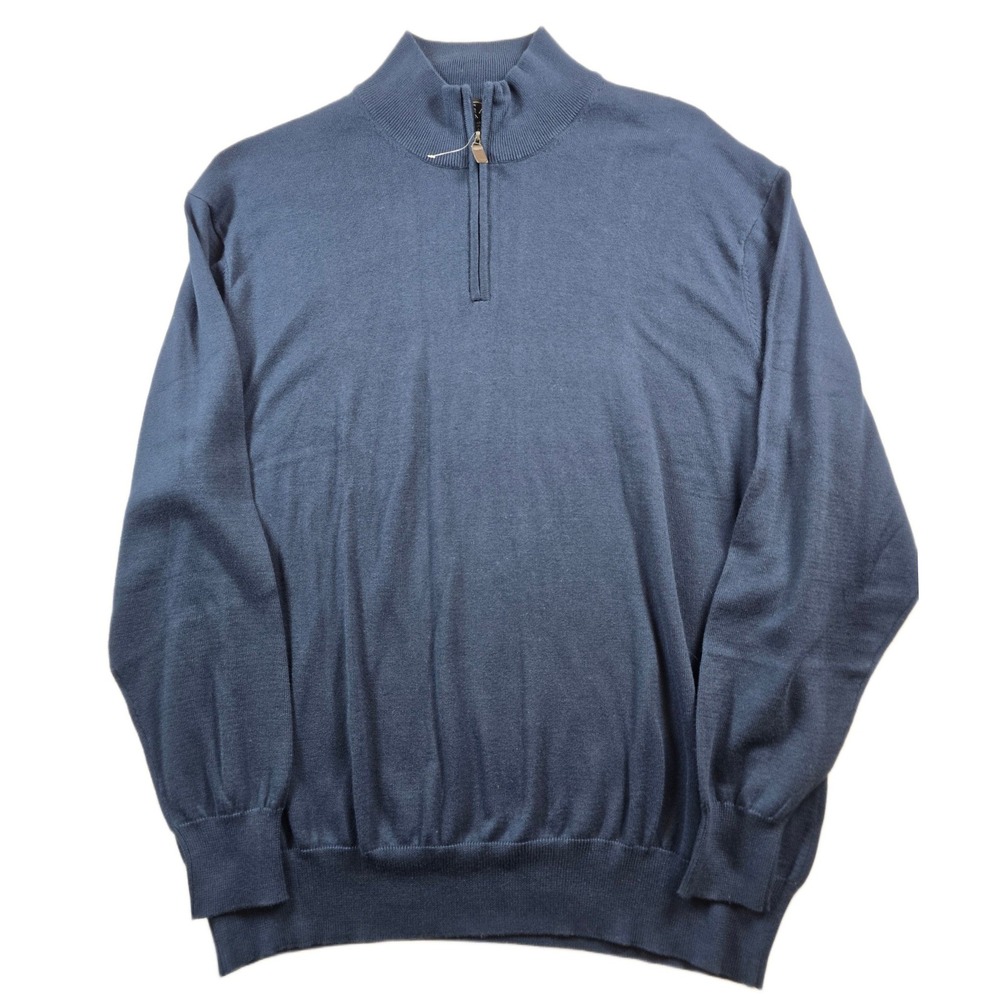 JoS A Bank Quarter Zip Sweater Mens XL Blue Merino Wool Pullover Mock Neck NEW